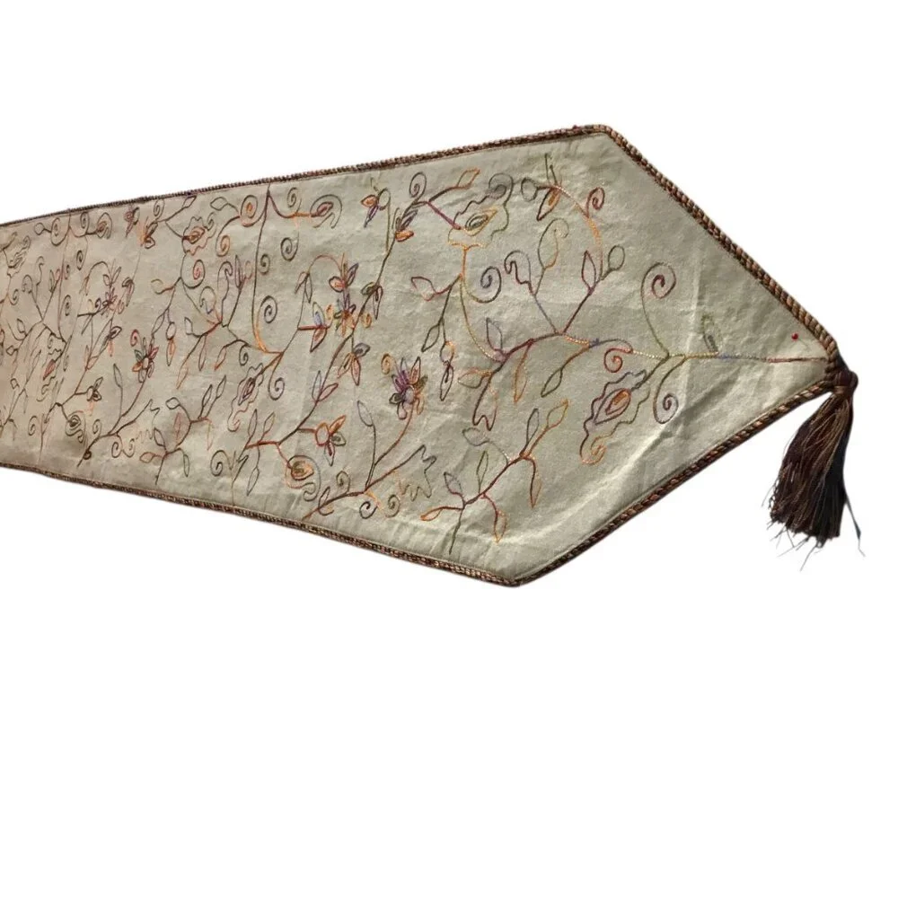 Pier One Imports Table Runner Spanish Floral 14 x 72 Embroidered Tassels